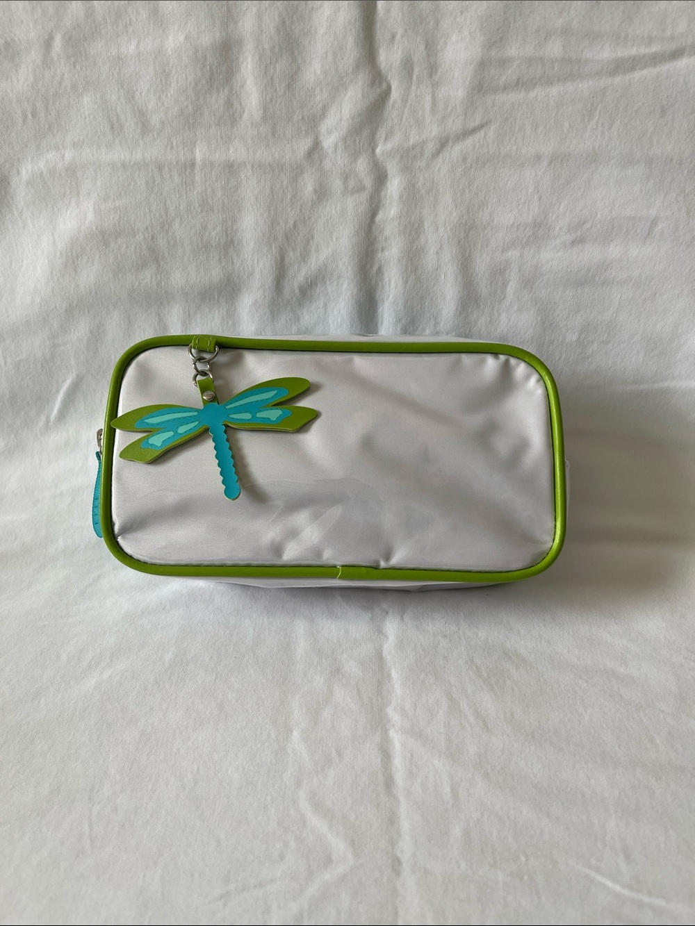 Clinique x Elle White Cosmetic Pouch with Lime Trim and Dragonfly Charm